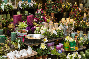 Christmas souvenirs on the counter in Europe