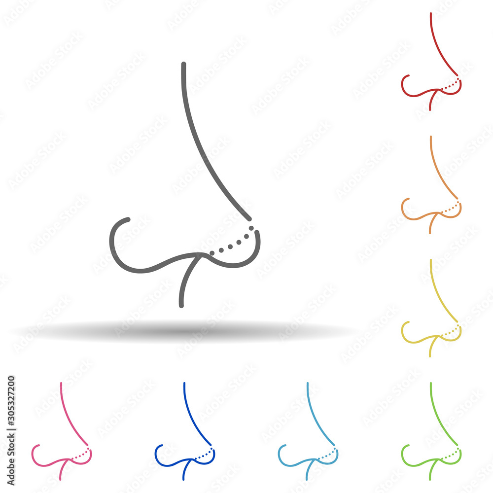 Poster rhinoplasty, nose curve in multi color style icon. simple thin line, outline vector of anti age icon