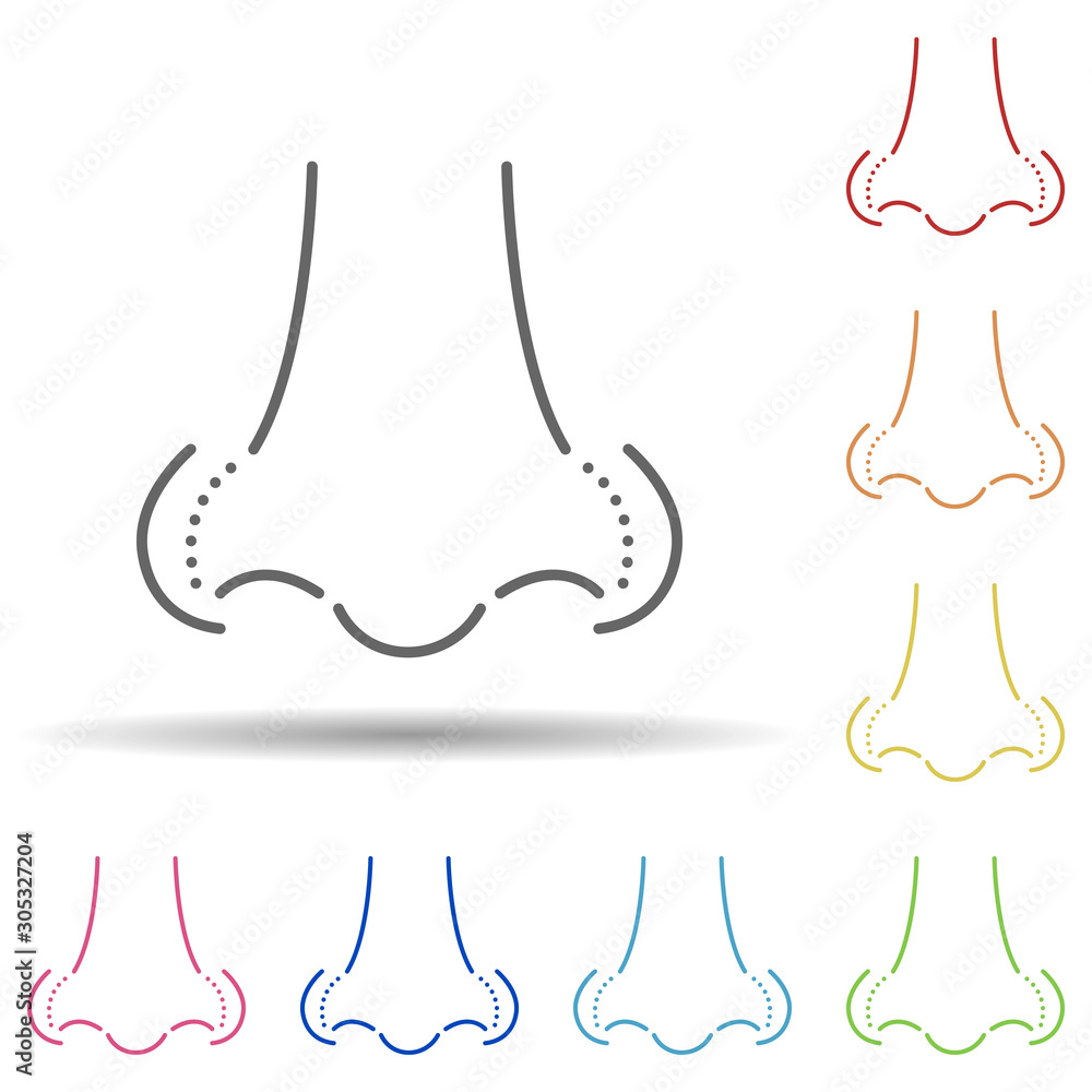 Poster rhinoplasty, nose curve in multi color style icon. simple thin line, outline vector of anti age icon