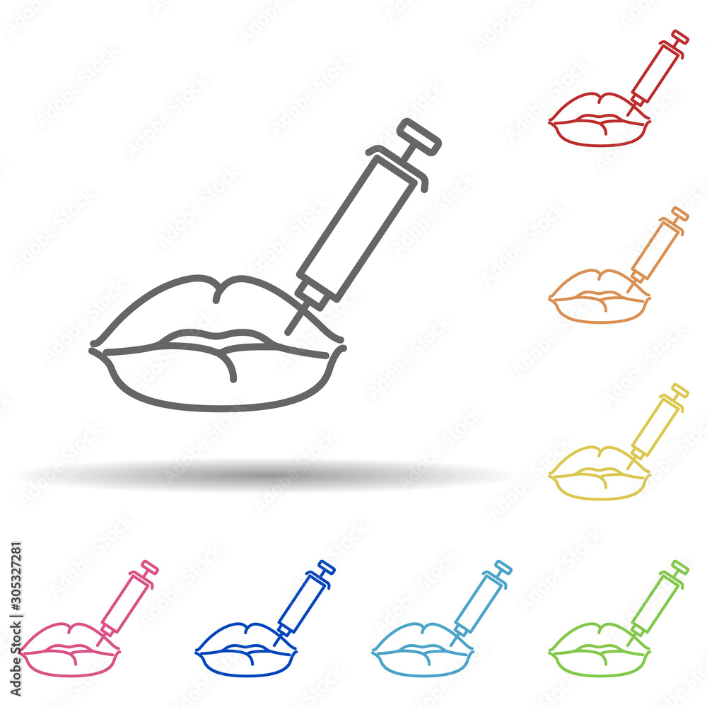 Poster Lip augmentation injection in multi color style icon. Simple thin line, outline vector of anti age icons for ui and ux, website or mobile application