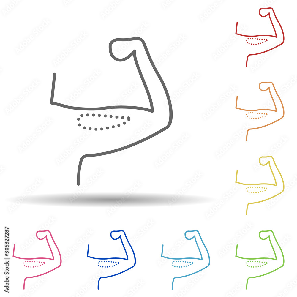 Poster muscle, man , augmentation in multi color style icon. simple thin line, outline vector of anti age i