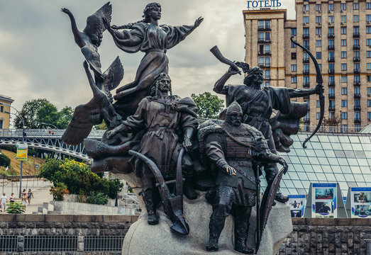 Kiev, Ukraine - July 26, 2015. Monument to Founders of Kiev at Independence Square