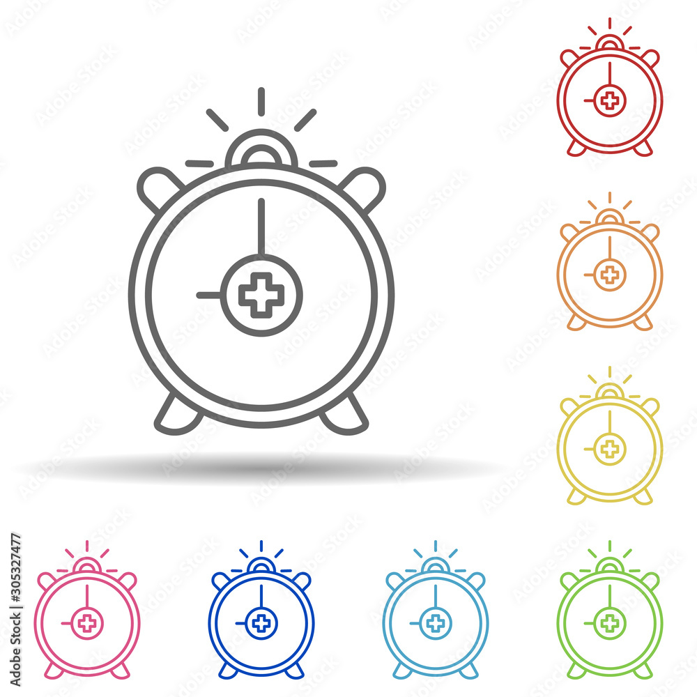 Poster alarm clock, beauty time in multi color style icon. simple thin line, outline vector of anti age ico