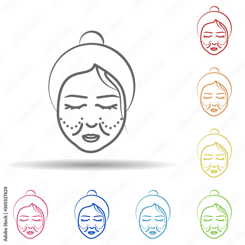 Poster woman, cheek wrinkle in multi color style icon. simple thin line, outline vector of anti age icons f