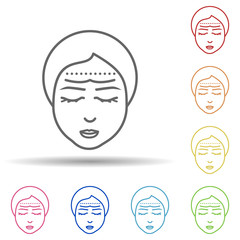 Woman, correction forehead in multi color style icon. Simple thin line, outline vector of anti age icons for ui and ux, website or mobile application