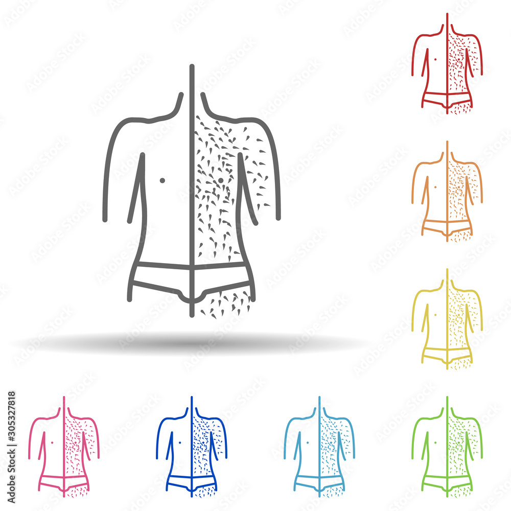 Poster man body, laser epilation in multi color style icon. simple thin line, outline vector of anti age ic