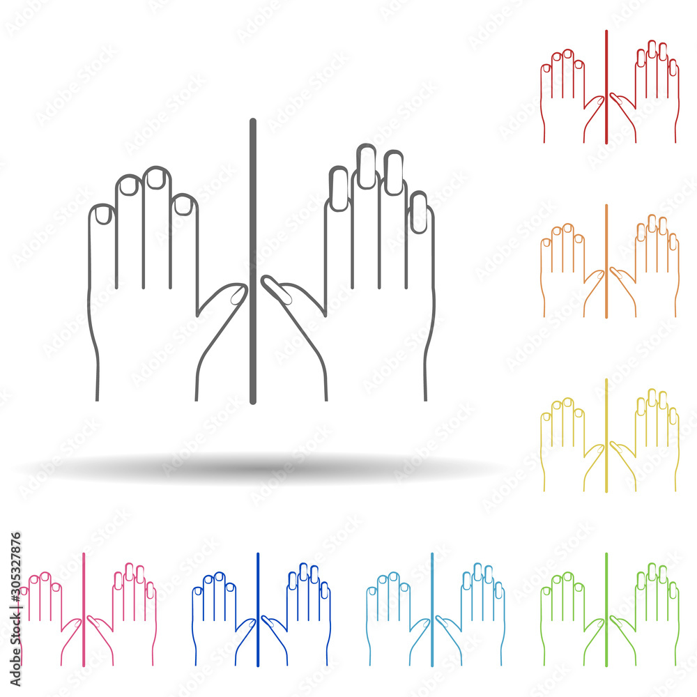 Poster nail tips, hand in multi color style icon. simple thin line, outline vector of anti age icons for ui