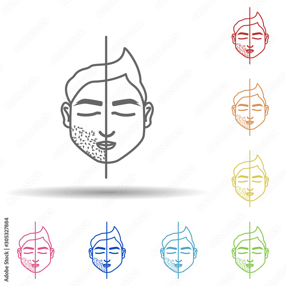 Poster man beard cutting in multi color style icon. simple thin line, outline vector of anti age icons for 