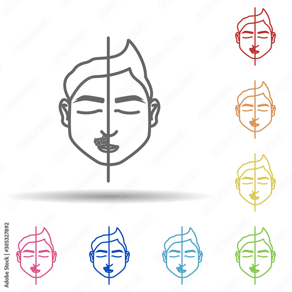 Poster man mustache cutting in multi color style icon. simple thin line, outline vector of anti age icons f