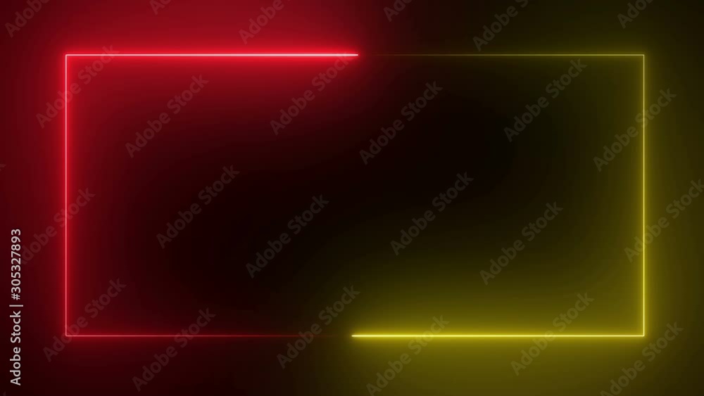 Poster abstract bright neon frame. the movement of the luminous neon line along a rectangular path. web bac