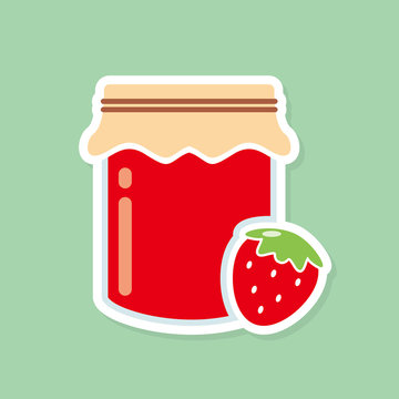 recommend clip art: Strawberry jam in the jar vector illustration with cute design 