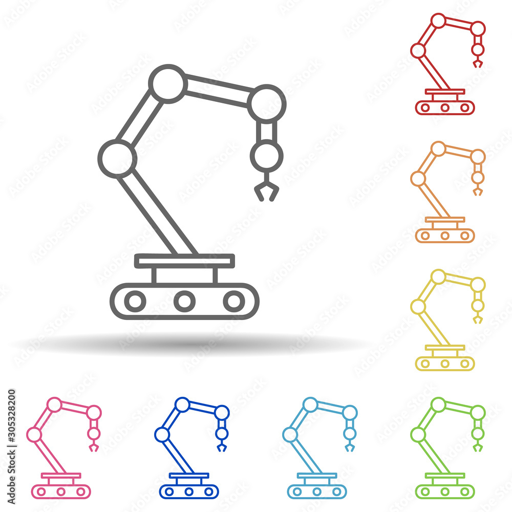 Aufkleber robot in production in multi color style icon. simple thin line, outline vector of automation icons 