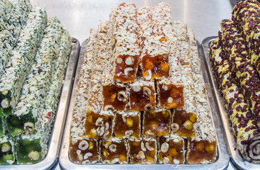 Traditional Turkish delight sweets as lokum candy
