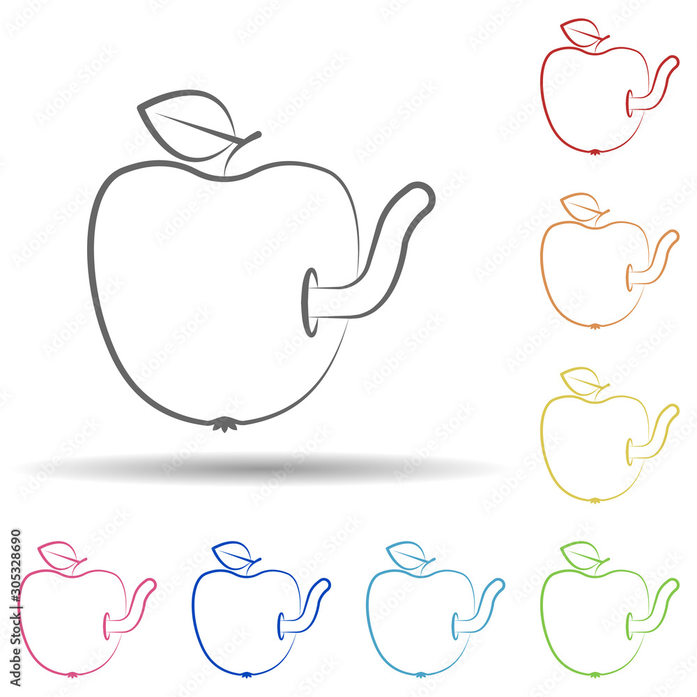 Poster apple, worm in multi color style icon. simple thin line, outline vector of biology icons for ui and 