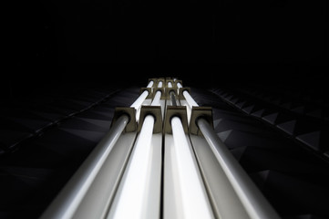 Fluorescent lamps on the ceiling