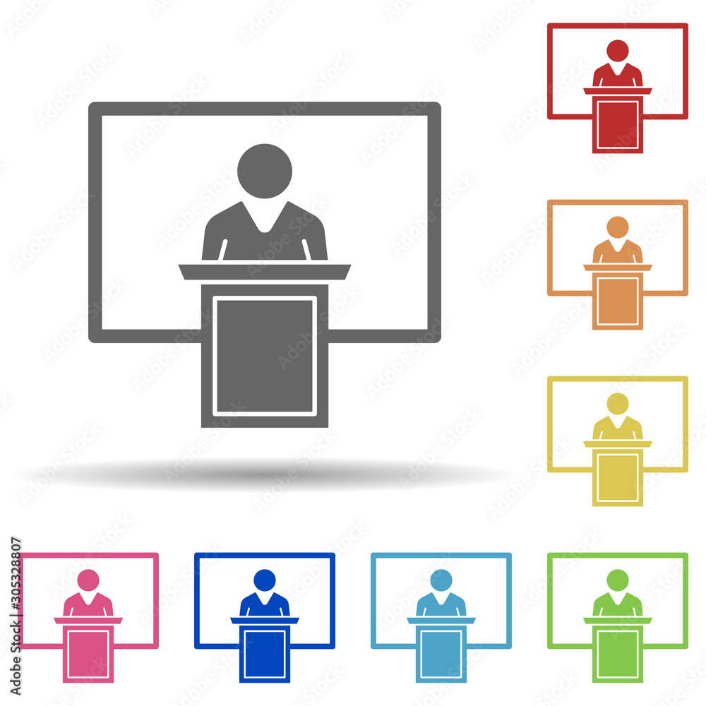 Poster teacher, lecture, board in multi color style icon. simple glyph, flat vector of business icons for u