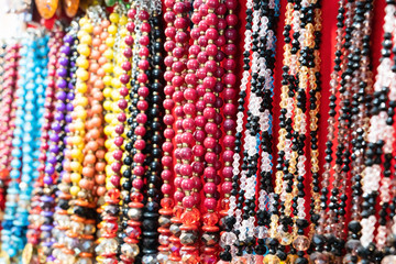 Close up Background of amulet bracelet or necklace in india market.
