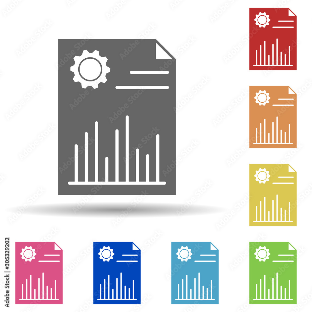 Poster paper, gear, chart in multi color style icon. simple glyph, flat vector of business icons for ui and