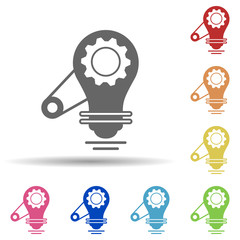 Bulb, gear, light in multi color style icon. Simple glyph, flat vector of business icons for ui and ux, website or mobile application