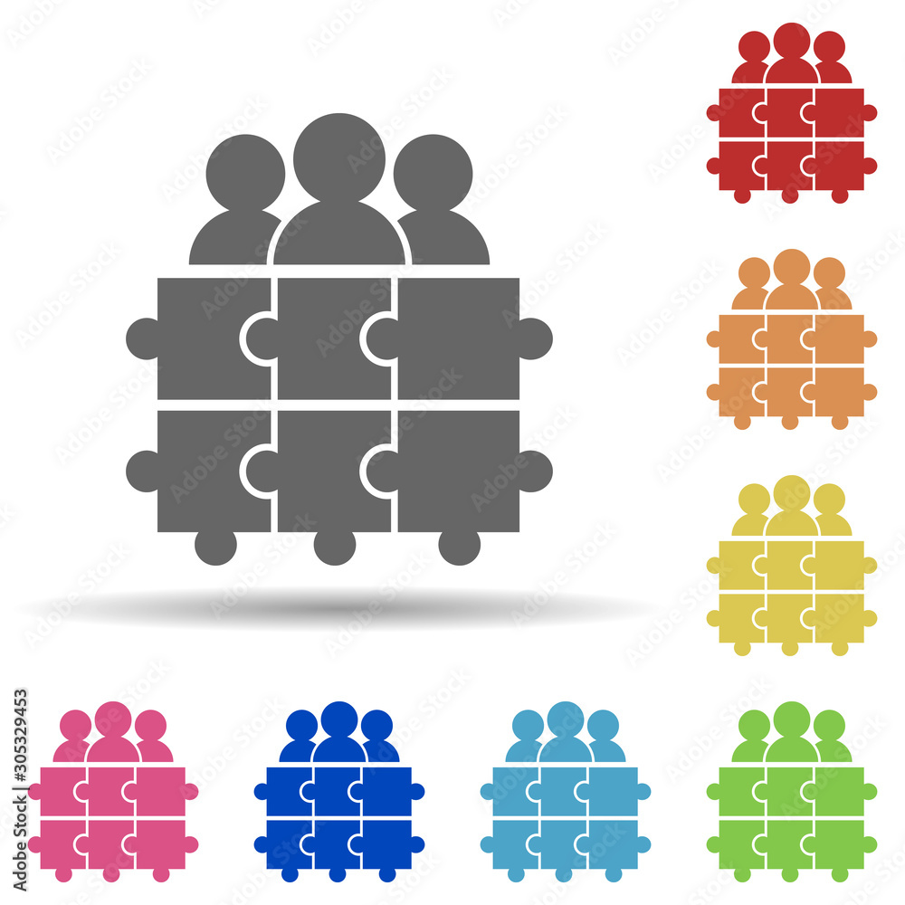 Poster project team, puzzle, group in multi color style icon. simple glyph, flat vector of business icons f