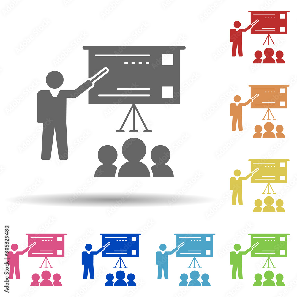 Poster training, trainer, board in multi color style icon. simple glyph, flat vector of business icons for 
