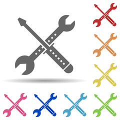 Tools, wrench, screwdriver in multi color style icon. Simple glyph, flat vector of business icons for ui and ux, website or mobile application