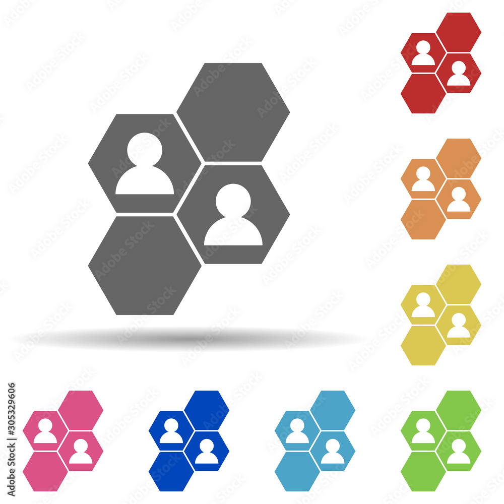 Aufkleber honeycomb, businessmen, customer segmentation in multi color style icon. simple glyph, flat vector o