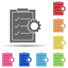 Paper, gear, customer orders, check in multi color style icon. Simple glyph, flat vector of business icons for ui and ux, website or mobile application