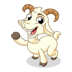 Goat Present Something, Mammal Animal, Cartoon Vector Illustration Mascot, in Isolated White Background.
