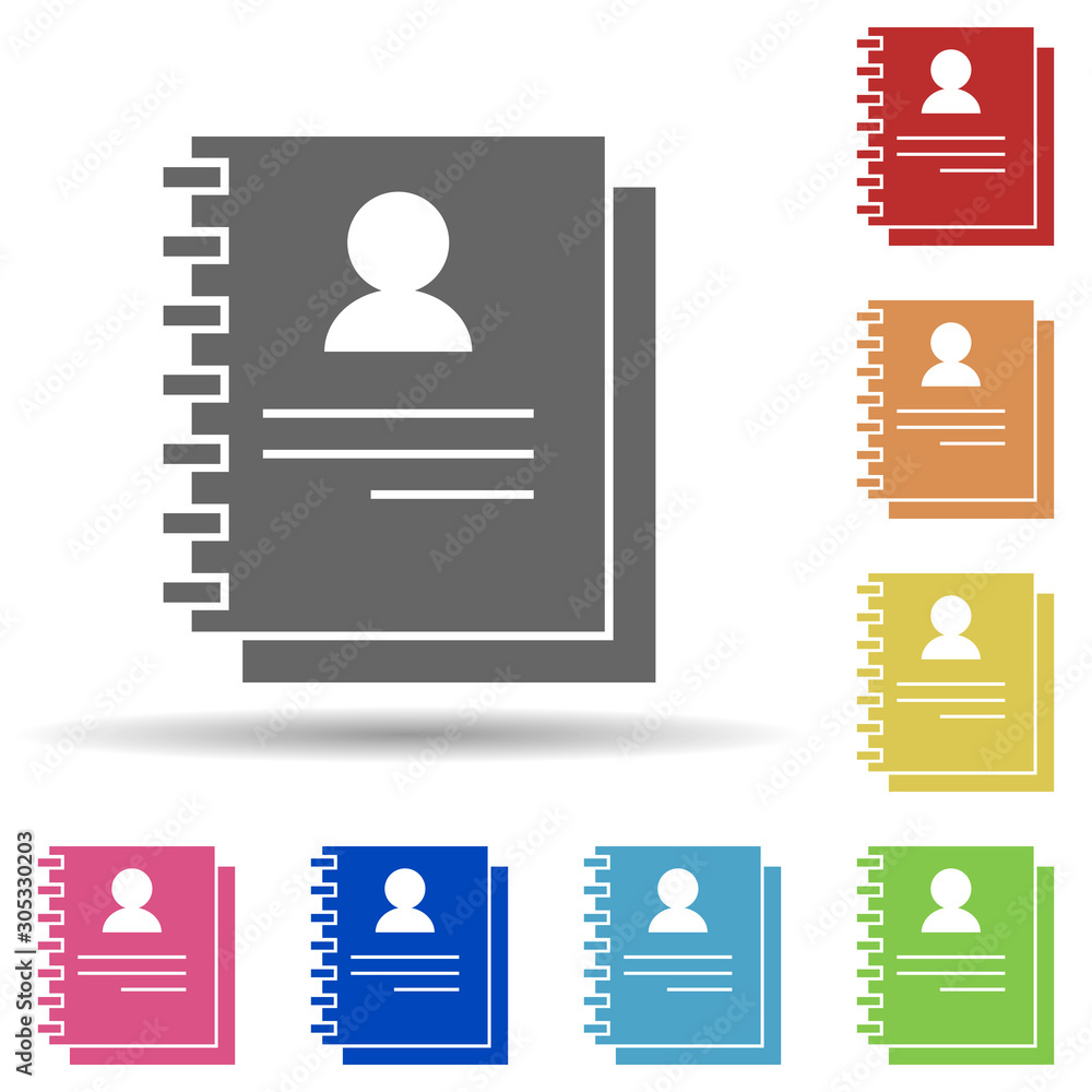Aufkleber notebook, contacts, user in multi color style icon. simple glyph, flat vector of business icons for 