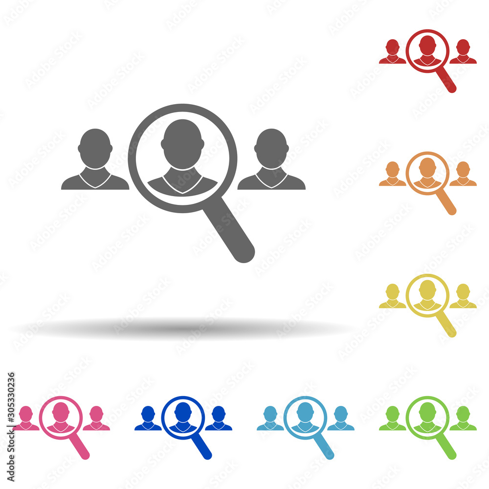 Poster magnifier, man, queue management in multi color style icon. simple glyph, flat vector of business ic