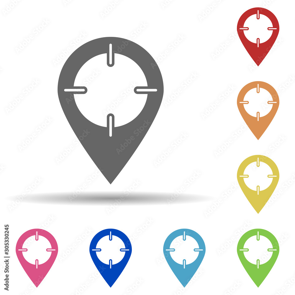 Poster pin, target, tracking system in multi color style icon. simple glyph, flat vector of business icons 