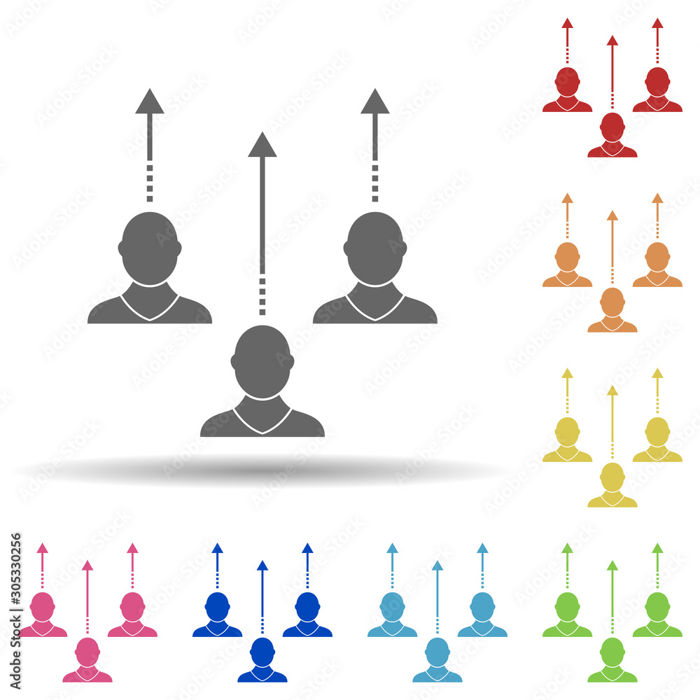 Poster development of staff, arrow up, worker in multi color style icon. simple glyph, flat vector of busin
