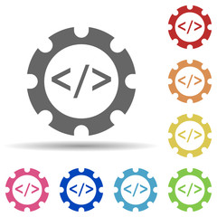 Gear, codding, development process in multi color style icon. Simple glyph, flat vector of business icons for ui and ux, website or mobile application