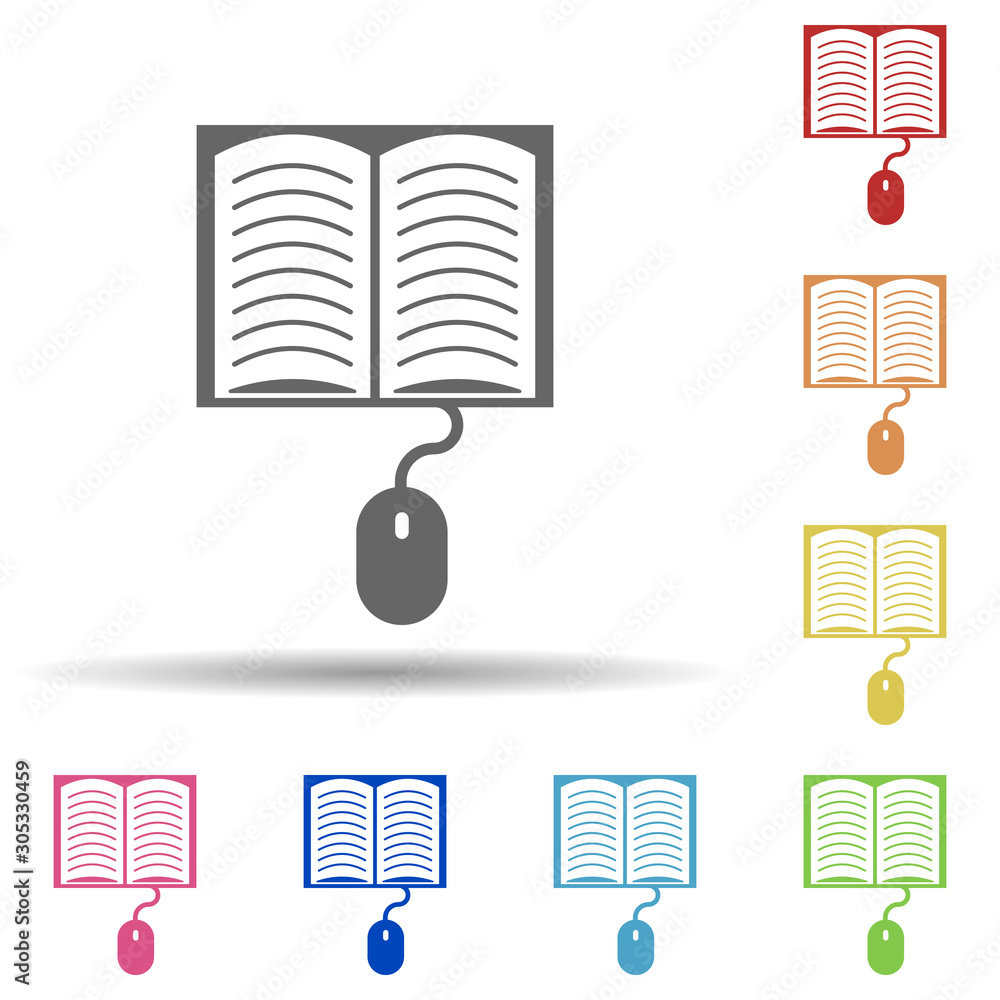 Poster mouse, book tutorial, e-book in multi color style icon. simple glyph, flat vector of business icons 