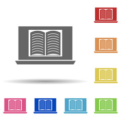 Laptop, book, online training in multi color style icon. Simple glyph, flat vector of business icons for ui and ux, website or mobile application