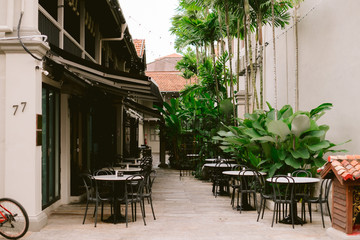 Empty outdoor cafe