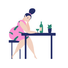 Sad girl drinking wine