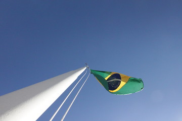 Brazilian flag on high mast in Brasilia. Brazil flag hoisted on the highest mast of Brasilia,...