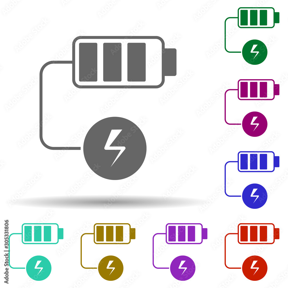 Poster battery charging in multi color style icon. simple glyph, flat vector of energy icons for ui and ux,