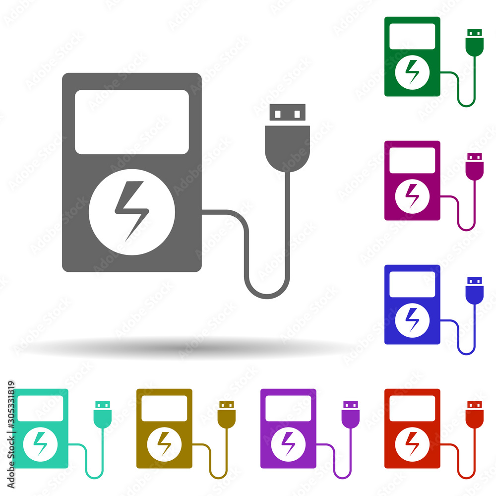 Poster battery charging in multi color style icon. simple glyph, flat vector of energy icons for ui and ux,