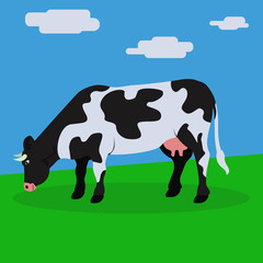 Cow grazing on grass vector illustration