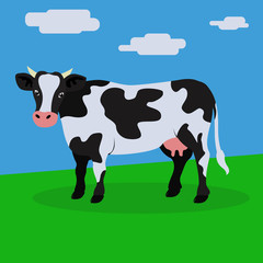 Cow on a grass field vector illustration