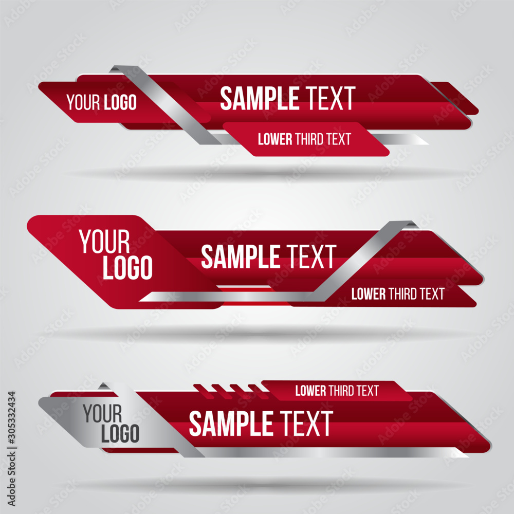 Poster lower third red design template modern contemporary. set of banners bar screen broadcast bar name. c