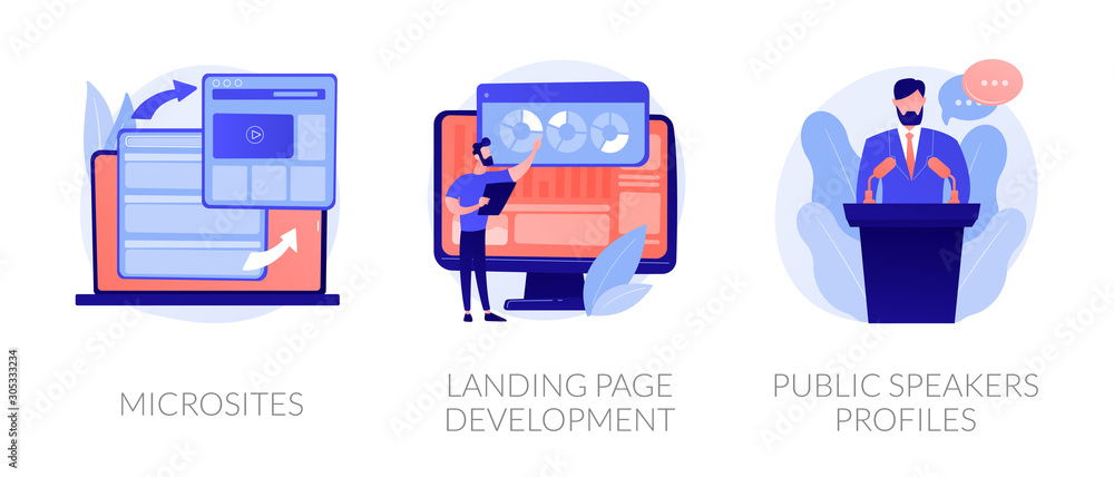 Poster professional website creation service. internet communication network. microsites, landing page deve