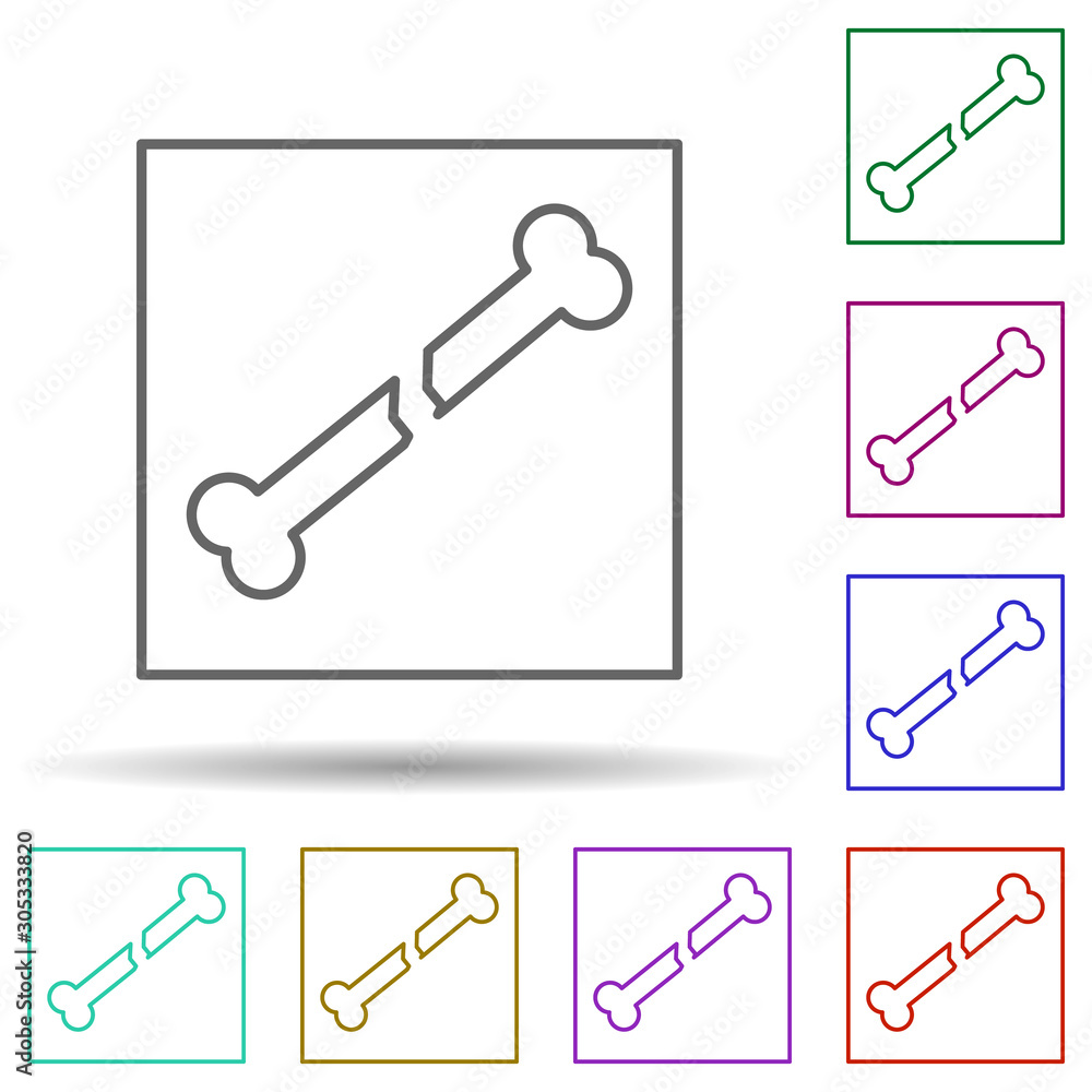 Poster broken bone multi color icon. simple thin line, outline vector of web icons for ui and ux, website o