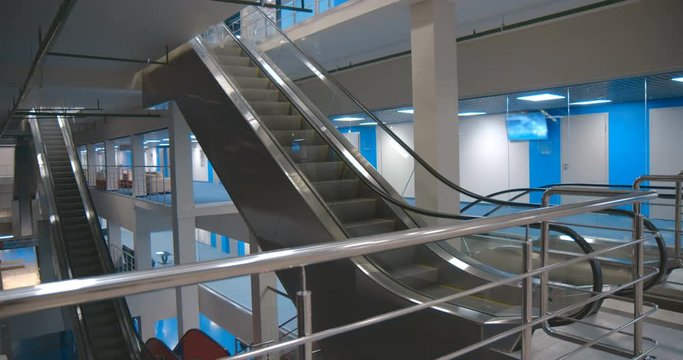 Escalator system at the stadium, store, business building, skyscraper, office center