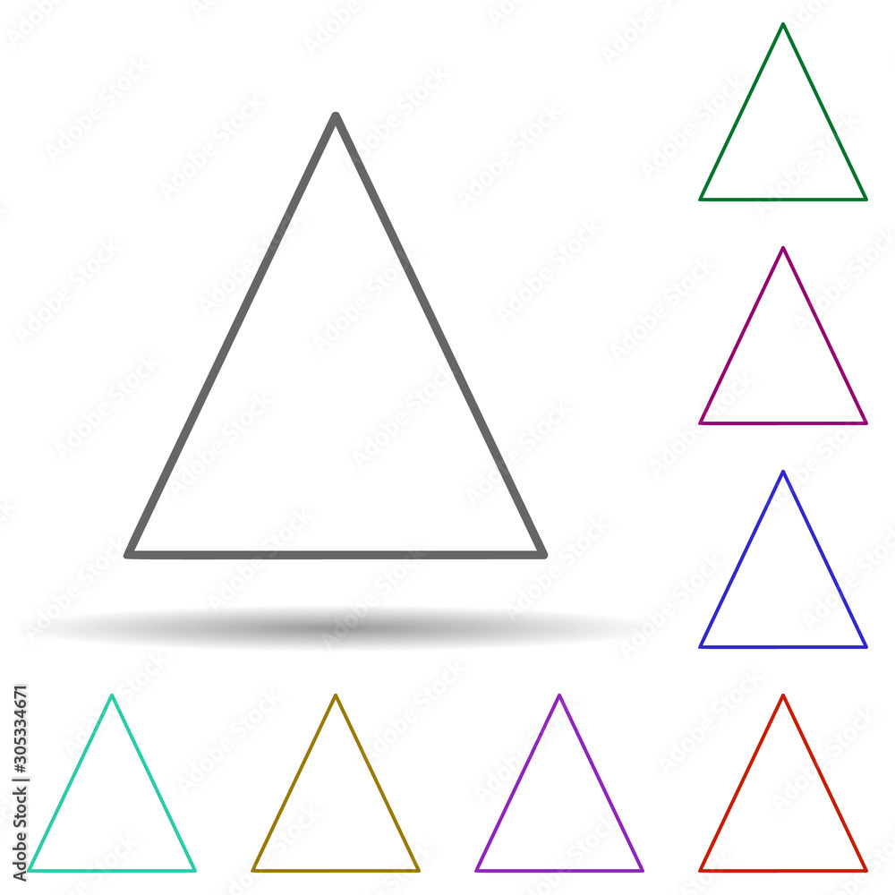 Poster isosceles triangle multi color icon. simple thin line, outline vector of geometric figures icons for