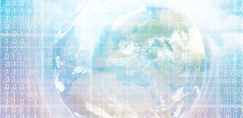digital world wide design with globe earth and binary code elements 3d-illustration. elements of this image furnished by NASA