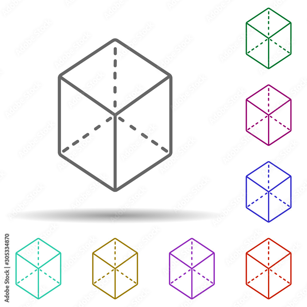 Poster 3d cube multi color icon. simple thin line, outline vector of geometric figures icons for ui and ux,